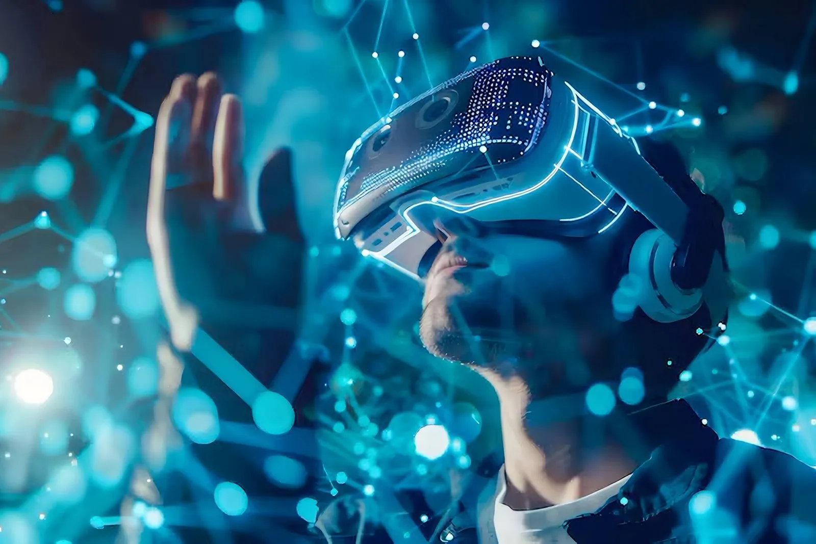 A traveler entering The Realm in VR, concept art